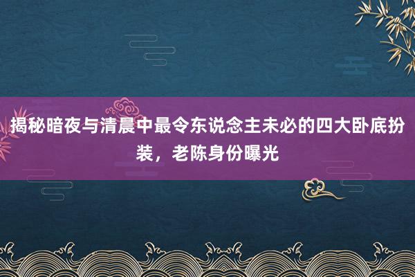 揭秘暗夜与清晨中最令东说念主未必的四大卧底扮装，老陈身份曝光